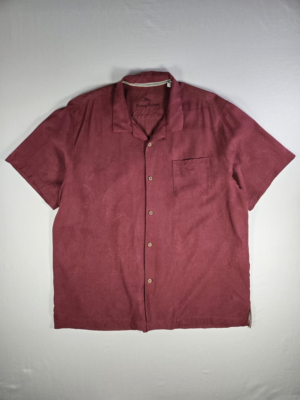 Tommy Bahama Silk Camp Maroon Short Sleeve Jacquard Coastal Vacation Resort XXL
